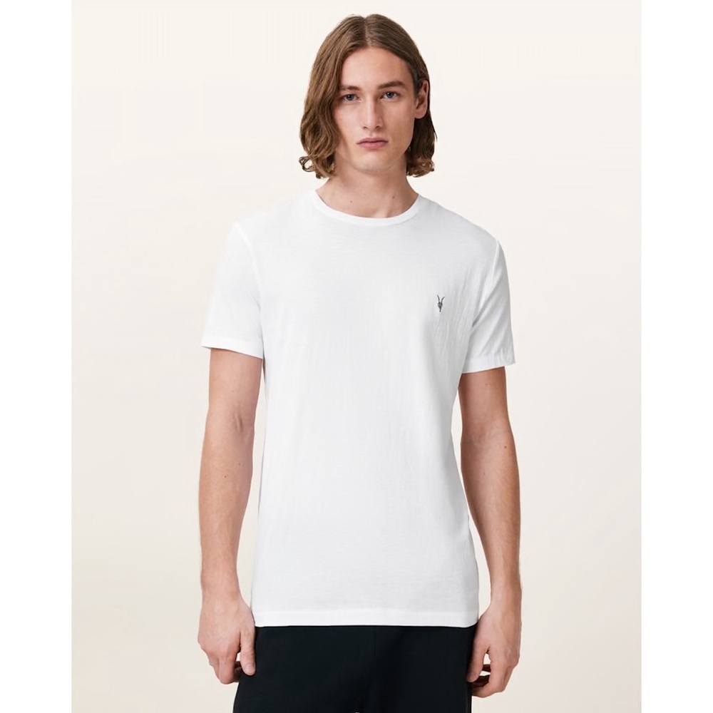 All Saints Men White Crewneck Embroidered Logo Cotton T-Shirts SMALL Luxury
